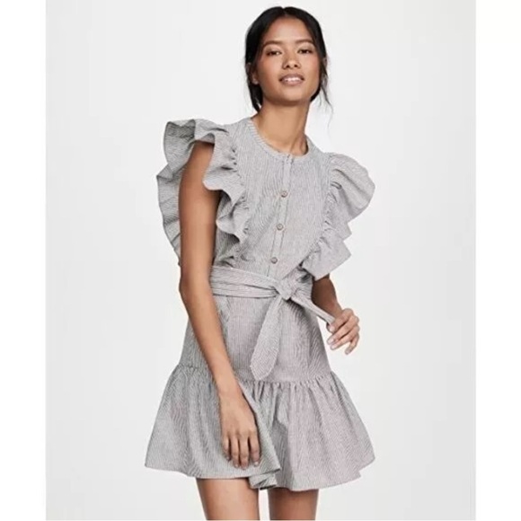 SAYLOR Dresses & Skirts - SAYLOR | Melody Ruffle Striped Belted Black and White Mini Dress Sz. Medium